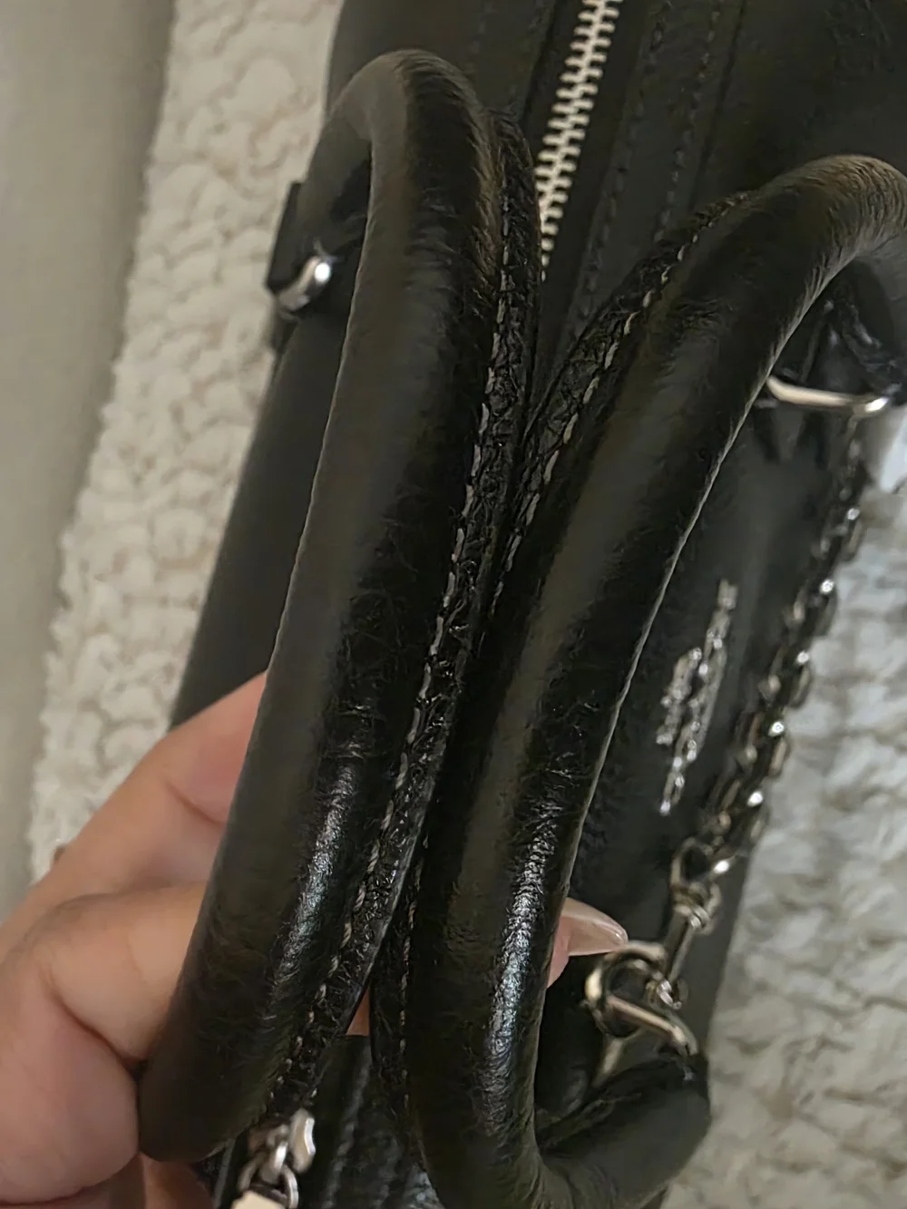 Coach Rowan - Black Pebbled Leather Satchel with Silver Hardware